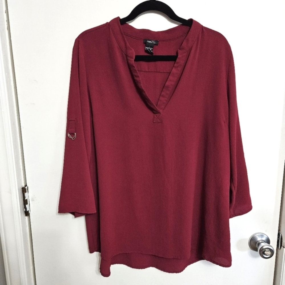 Rue 21 Womens V-Neck Top Size XL 3/4 Sleeve Blouse Office Work